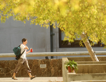 Student walking on the UC Berkeley campus